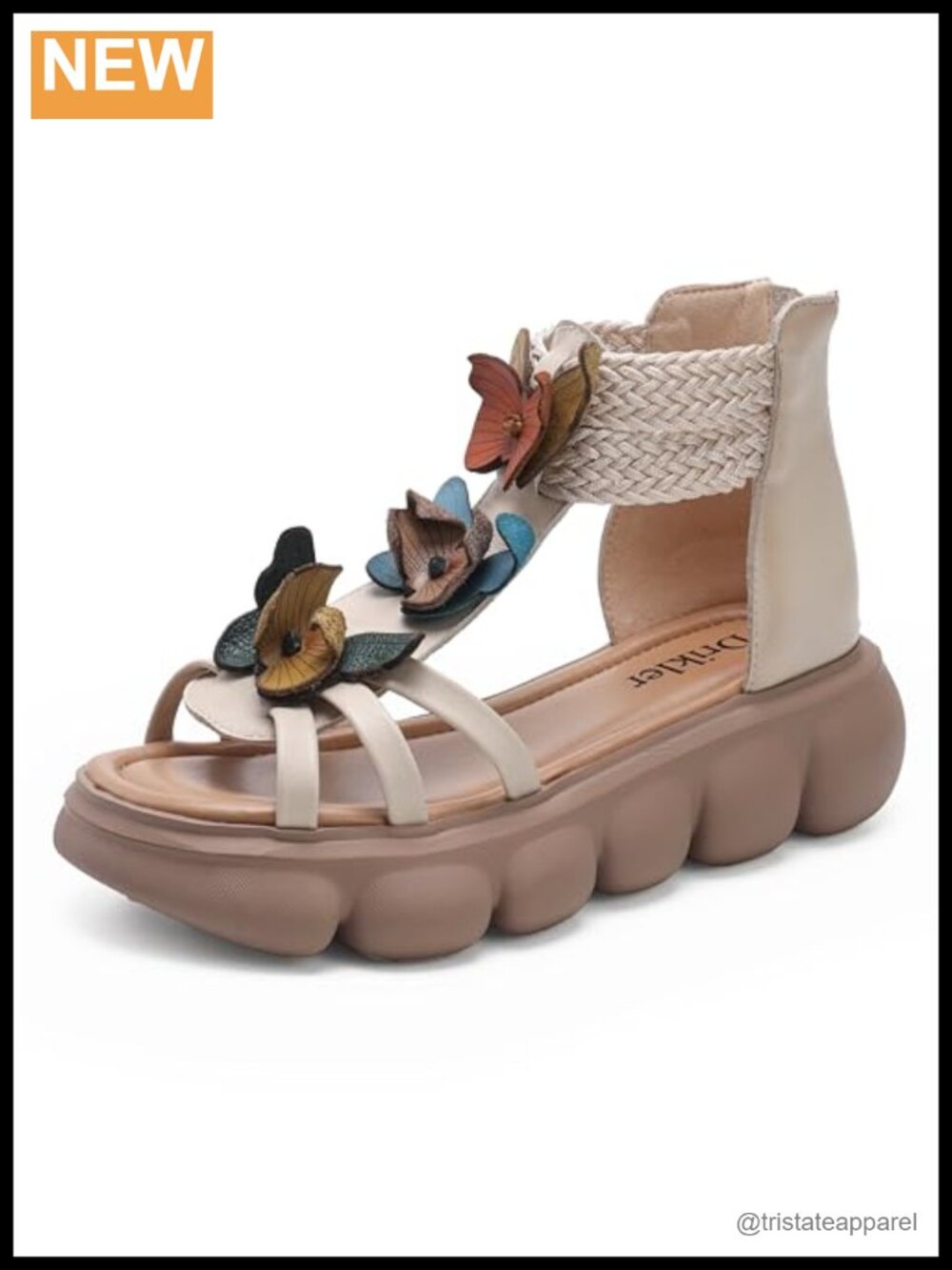 Women's Cow Leather Platform Wedge Sandals Butterfly Open Toe Zip